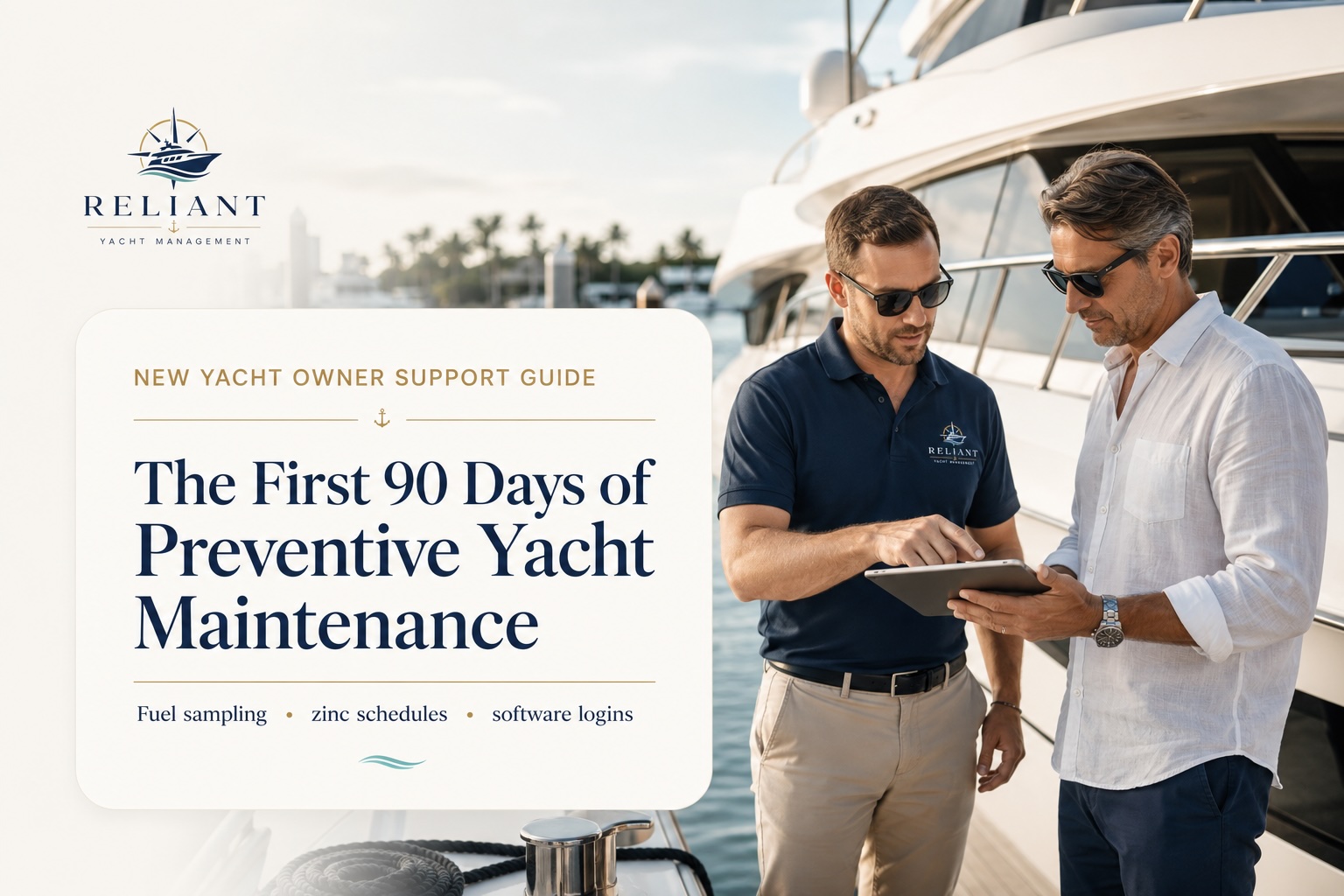 New yacht owner support guide: the first 90 days of preventive yacht maintenance, from fuel sampling and zinc schedules to software logins
