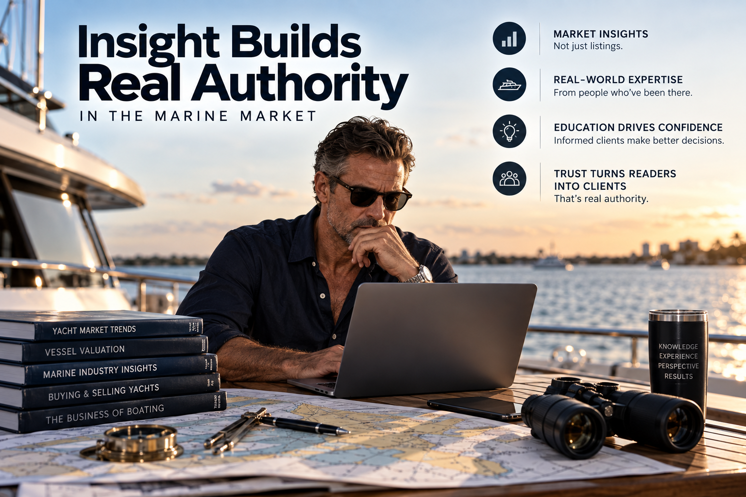 Build authority with an editorial point of view on the marine market—not just listings