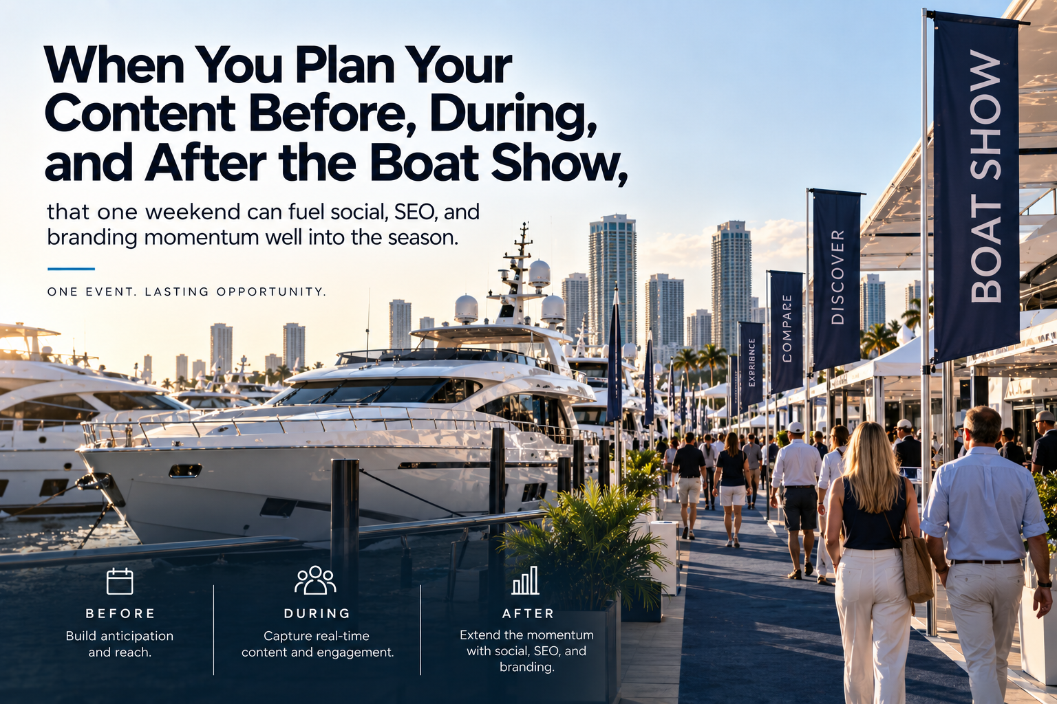 The boat show content playbook: before, during, and after publishing that pays off long after the tents come down