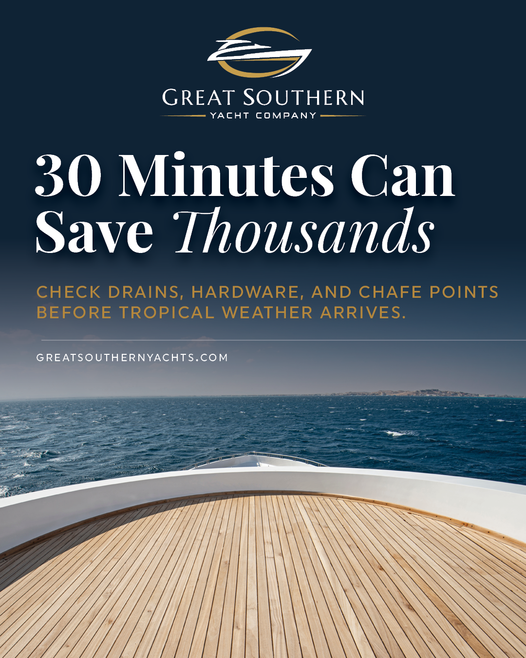 Run a 30-minute deck walk focused on chafe points, loose hardware, and deck drains, and fix what you find before the first tropical alert reaches the Gulf